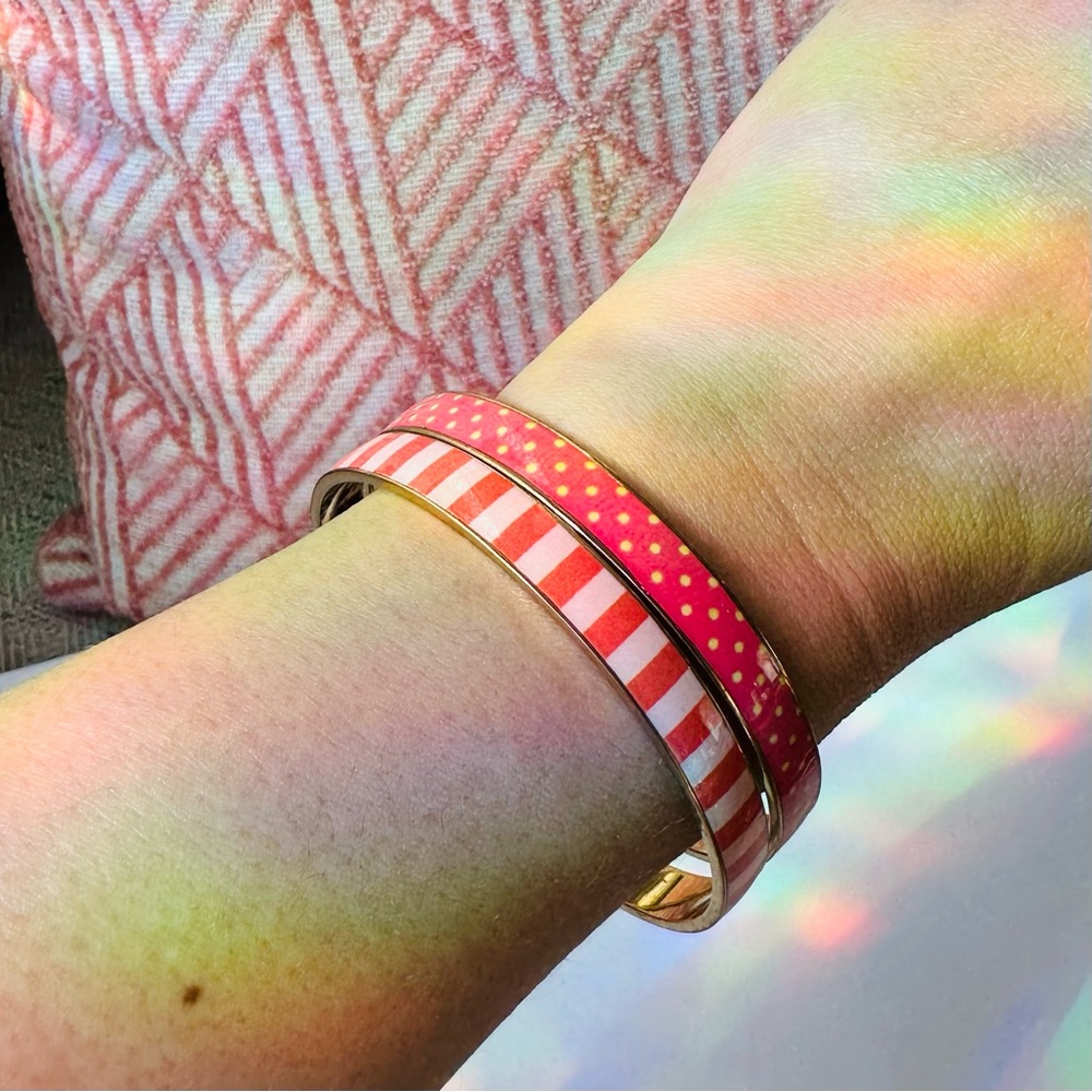 Jcrew/Crewcuts Coral Polka Dot & Stripes Bangle Bracelets (Set of 2) - Picture 6 of 9